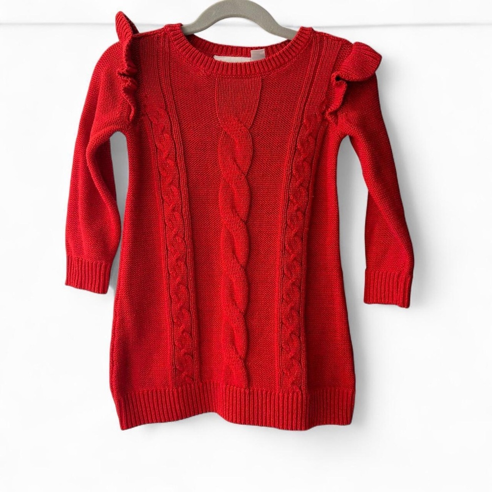 The Children's Place Red Cable-Knit Ruffle Sweater Dress 2T - Picture 2 of 6